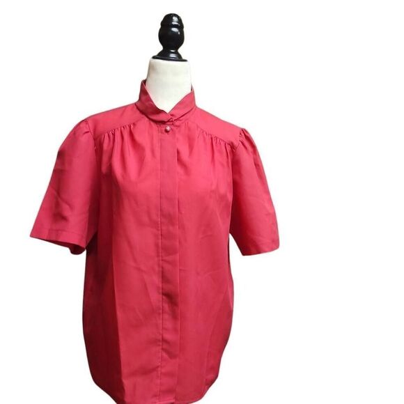 Vintage Tops - 70s Hot Pink Short Sleeve Blouse By D'Allards Size 12 Large Puff Sleeve